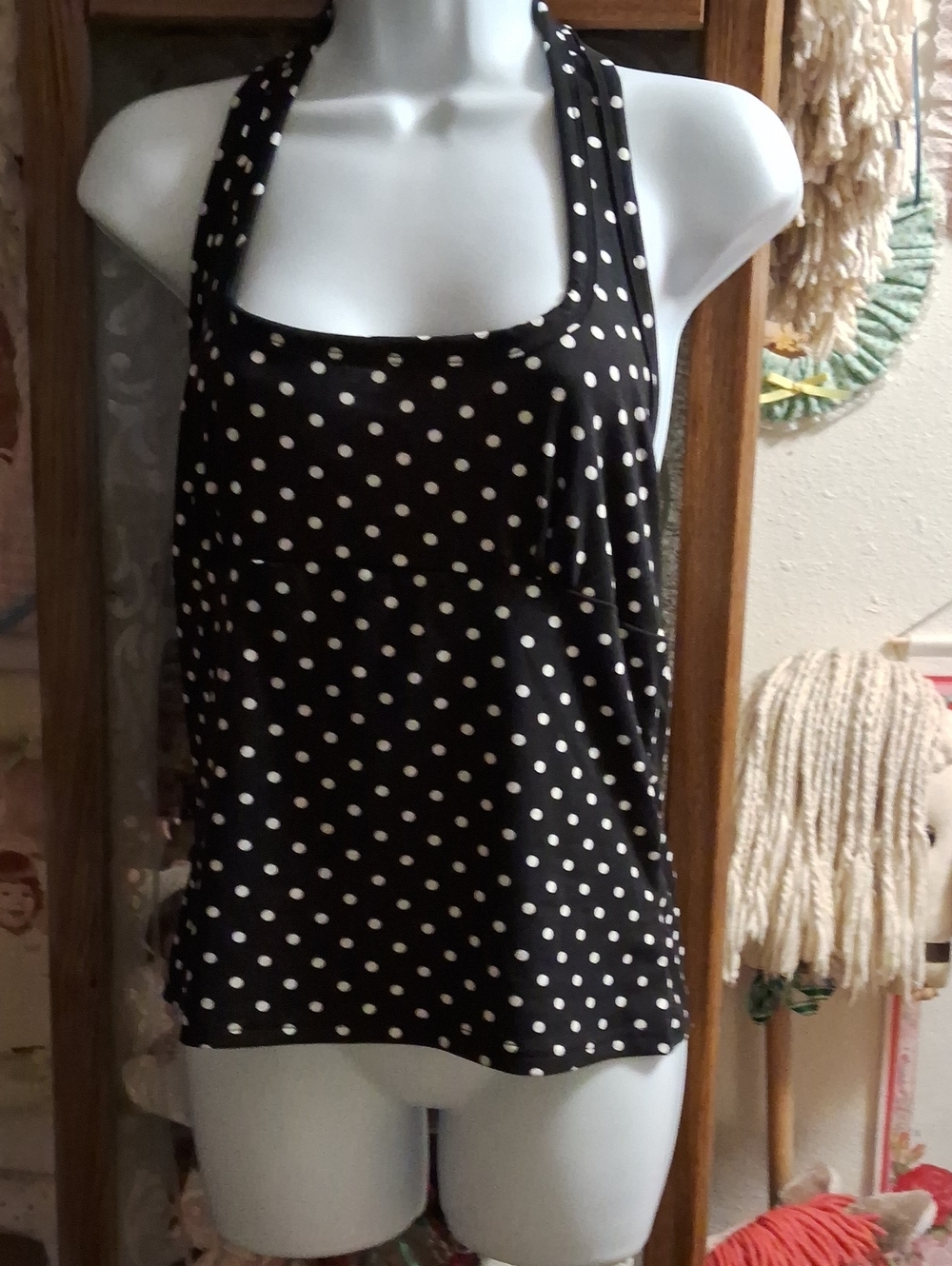 NWOT,Polka Dot, Halter-Style, Tank Top - Black & White,Size XL🖤🤍🖤🤍🖤🤍🖤🤍